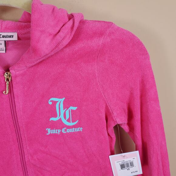 Juicy Couture Shocking Pink MT Robertson Hoodie Girl's Size 10 - Picture 3 of 12